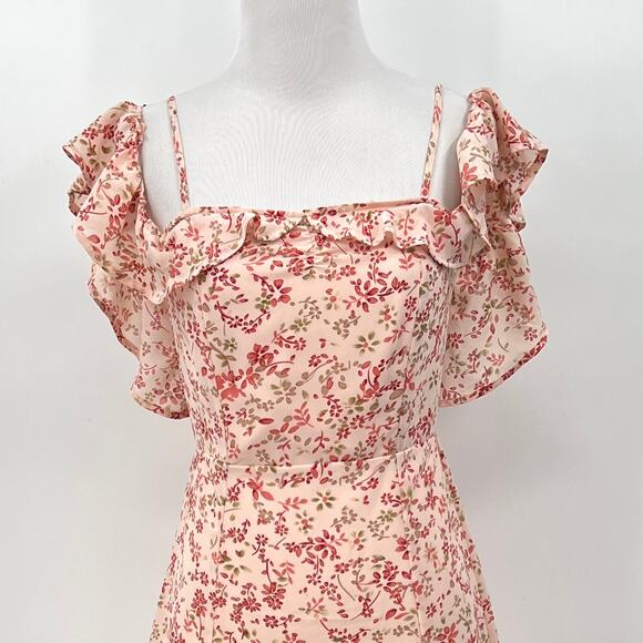 FOR LOVE AND LEMONS Aurora Mini Dress Womens Small Pink Floral Print Ruffle - Picture 3 of 16